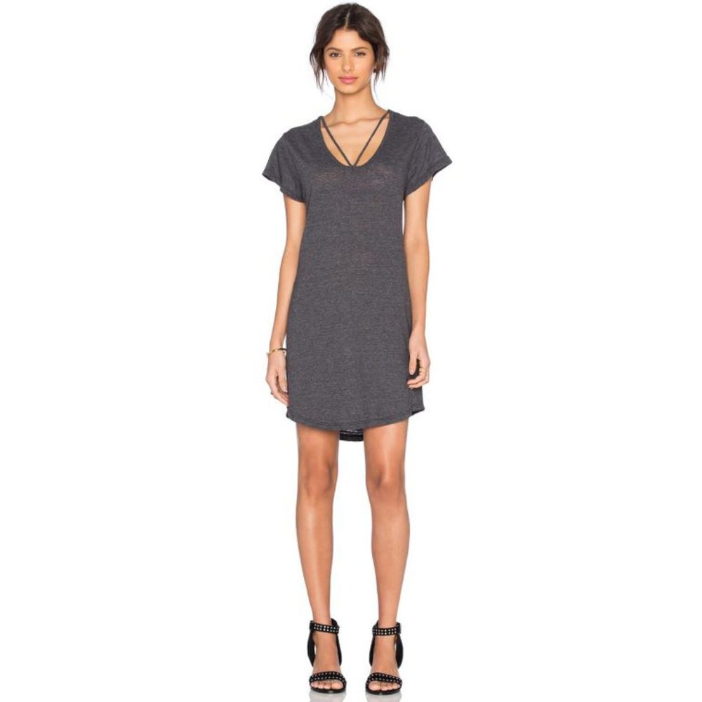 LNA Strappy Tee Dress Granite Burnout Scoop Neck Cut-Outs Edgy T-Shirt Tee Mini